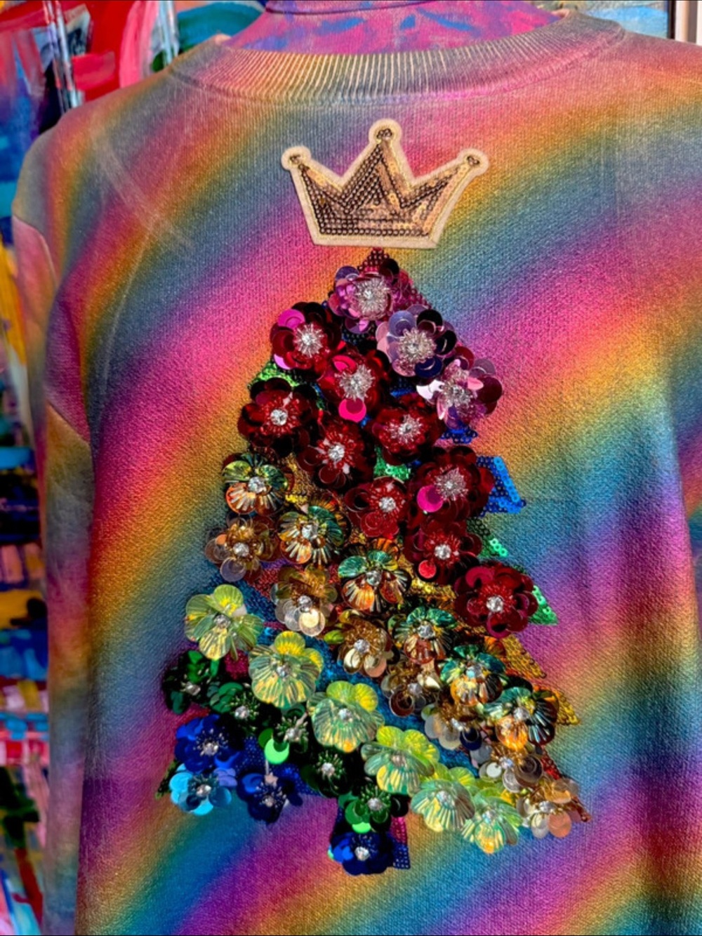 Queen of Sparkles 💖 Rainbow Sequin Christmas Tree Sweater
